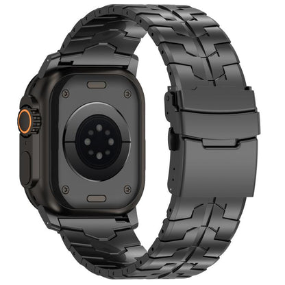 For Apple Watch 46mm / 49mm / 45mm / 44mm 26mm Quick Release Flat Buckle Titanium Alloy Watch Band(Black) by bashfashion