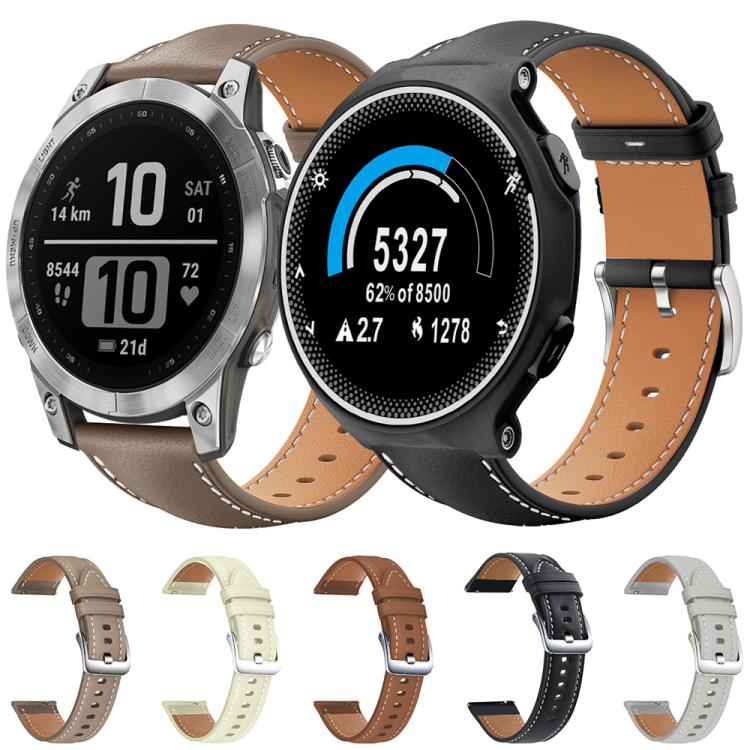 For Garmin Fenix 8/7/6/5 22mm 20mm xDfind Flat Head Black Shark Fine Grain Leather Watch Band(Grey) by xDfind