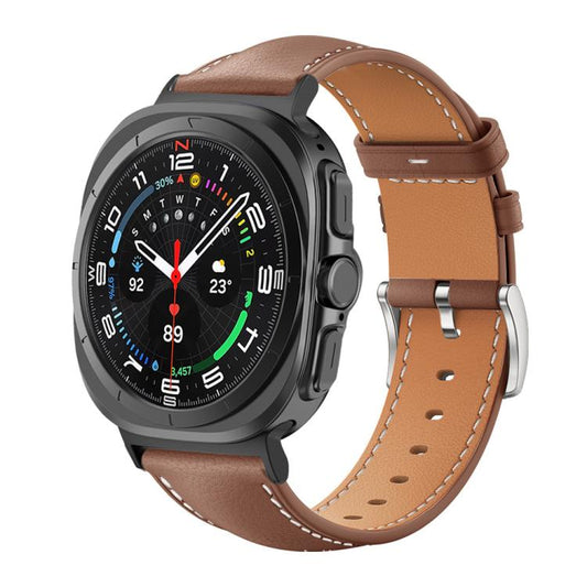 For Samsung Galaxy Watch Ultra / Ultra 2025 xDfind Flat Head Black Shark Fine Grain Leather Watch Band(Coffee) by xDfind