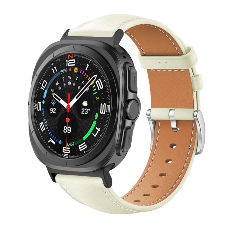 For Samsung Galaxy Watch Ultra / Ultra 2025 xDfind Flat Head Black Shark Fine Grain Leather Watch Band(Creamy White) by xDfind