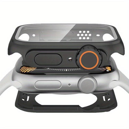 For Apple Watch Series 10 / 11 46mm Ladder Buckle Loop Nylon Watch Band with Change to Ultra 49mm Film PC Cover(Pink) by bashfashion