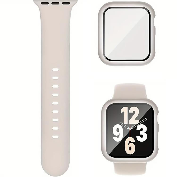 For Apple Watch Series 10 / 11 46mm Pin Buckle Silicone Watch Band with Film Integrated PC Case(Starlight) by bashfashion
