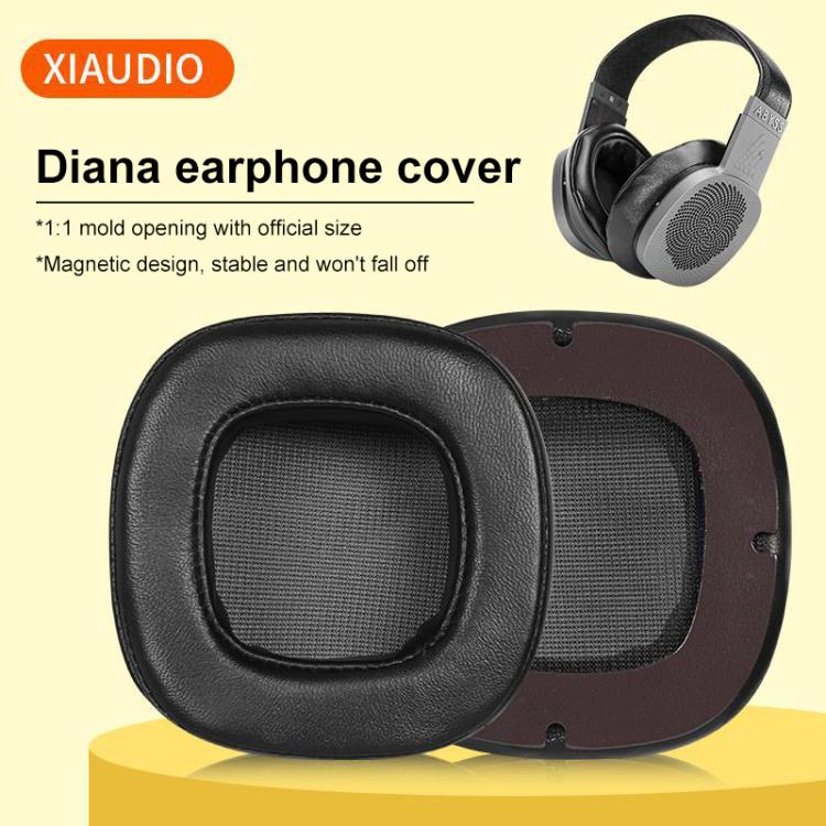 2pcs Magnetic Snap-on Lambskin Leather Earpads For Abyss Diana Phi / AB-1266(Black) by bashfashion