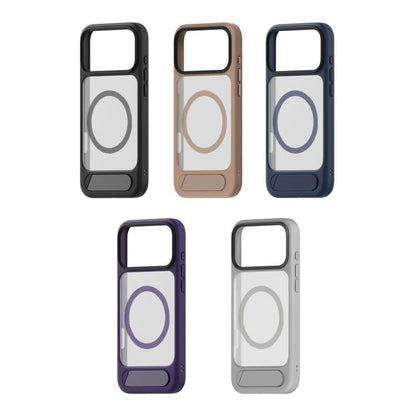 For iPhone 17 Kalebol MagSafe Invisible Tilt Holder PC Hybrid TPU Case(Grey White) by Kalebol