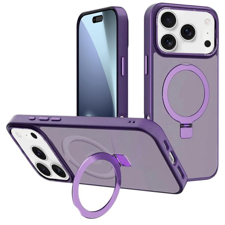 For iPhone 17 Pro Max Kalebol Metal Lens Frame MagSafe Holder Frosted PC Phone Case(Dark Purple) by Kalebol