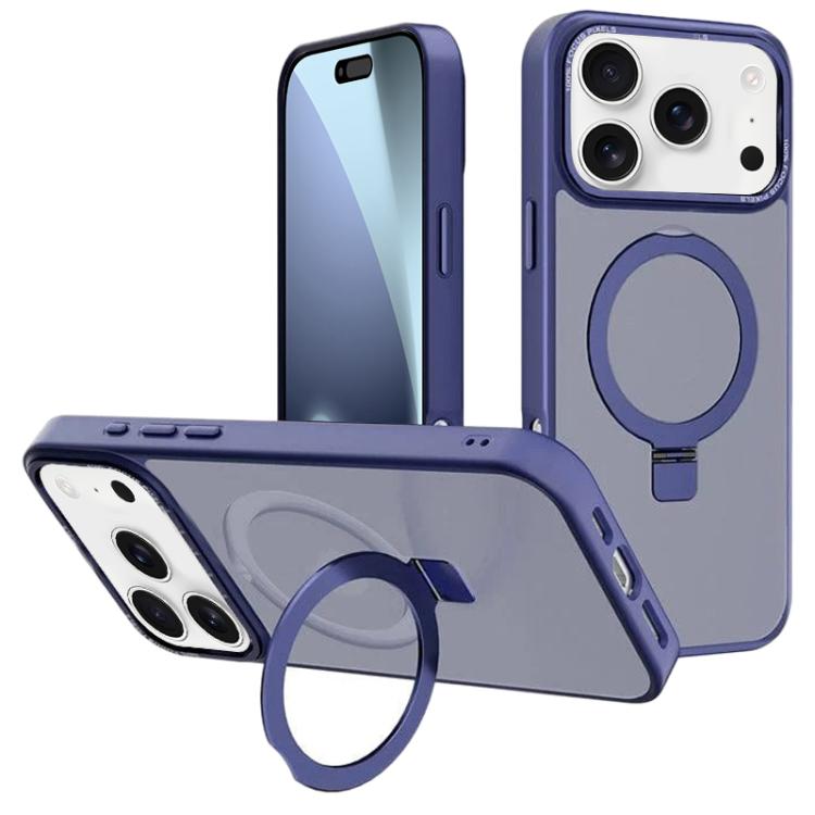 For iPhone 17 Pro Kalebol Metal Lens Frame MagSafe Holder Frosted PC Phone Case(Navy Blue) by Kalebol