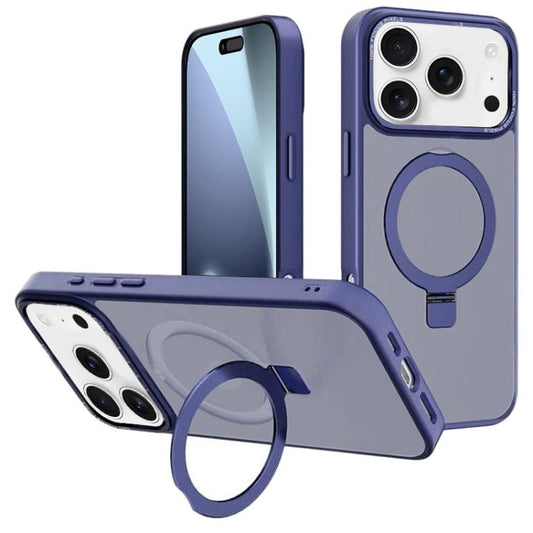 For iPhone 17 Pro Kalebol Metal Lens Frame MagSafe Holder Frosted PC Phone Case(Navy Blue) by Kalebol
