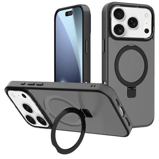 For iPhone 17 Pro Kalebol Metal Lens Frame MagSafe Holder Frosted PC Phone Case(Black) by Kalebol