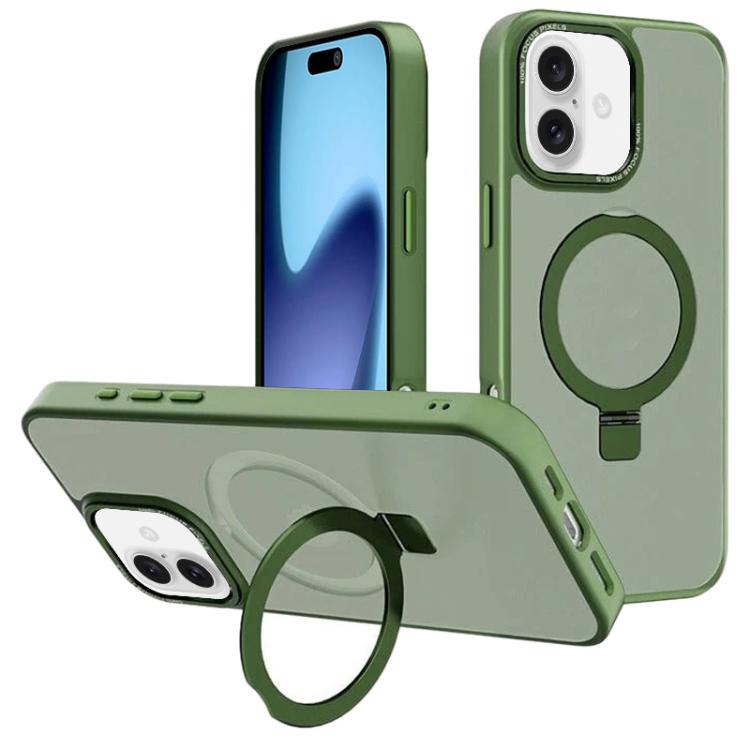 For iPhone 17 Kalebol Metal Lens Frame MagSafe Holder Frosted PC Phone Case(Dark Green) by Kalebol