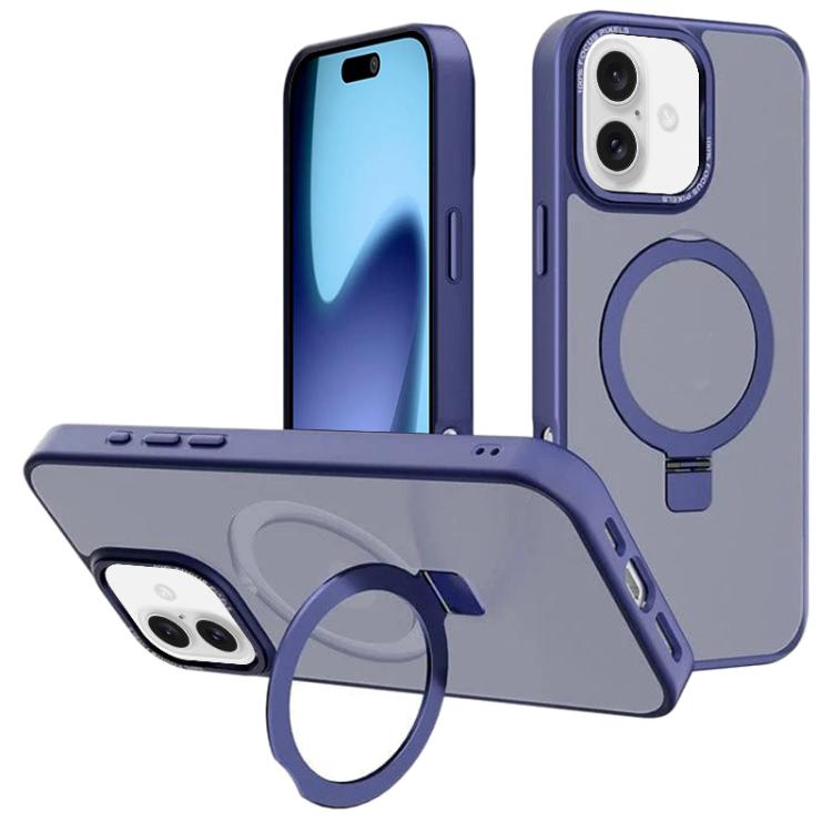 For iPhone 17 Kalebol Metal Lens Frame MagSafe Holder Frosted PC Phone Case(Navy Blue) by Kalebol