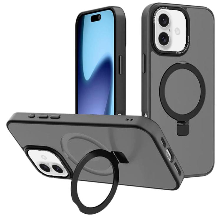 For iPhone 17 Kalebol Metal Lens Frame MagSafe Holder Frosted PC Phone Case(Black) by Kalebol