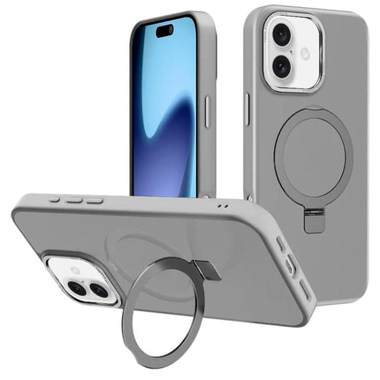 For iPhone 17 Kalebol Metal Lens Frame MagSafe Holder Frosted PC Phone Case(Grey) by Kalebol