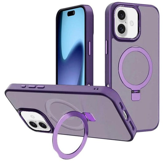 For iPhone 17 Kalebol Metal Lens Frame MagSafe Holder Frosted PC Phone Case(Dark Purple) by Kalebol