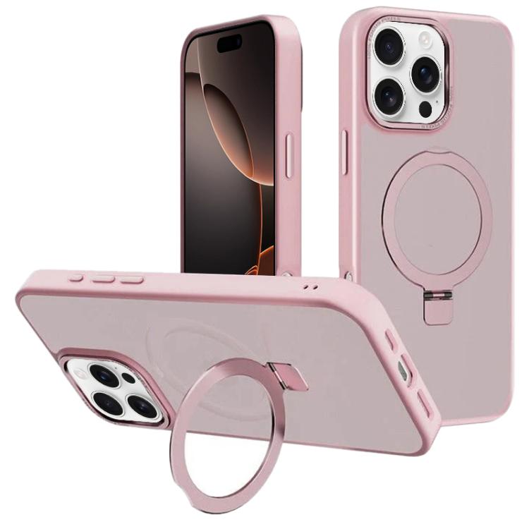 For iPhone 16 Pro Max Kalebol Metal Lens Frame MagSafe Holder Frosted PC Phone Case(Pink) by Kalebol