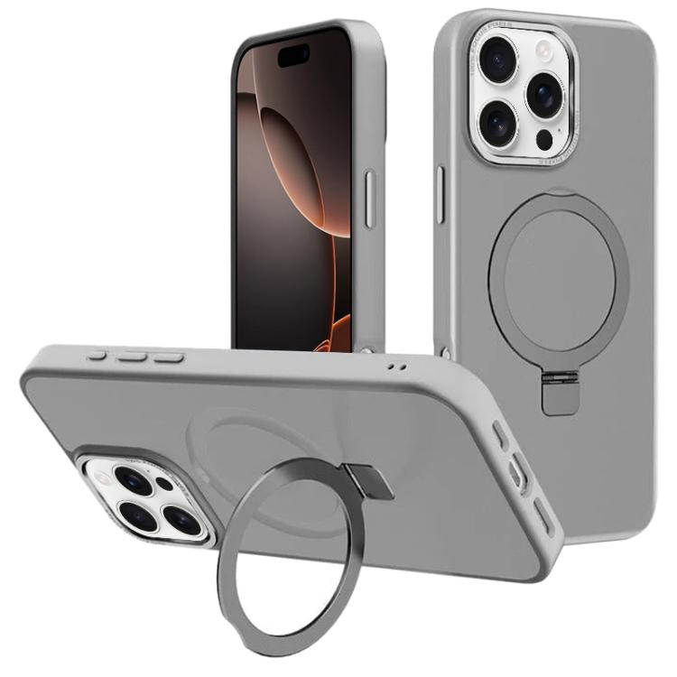 For iPhone 16 Pro Max Kalebol Metal Lens Frame MagSafe Holder Frosted PC Phone Case(Grey) by Kalebol