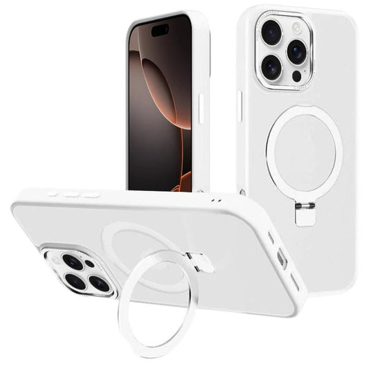 For iPhone 16 Pro Max Kalebol Metal Lens Frame MagSafe Holder Frosted PC Phone Case(Frosted White) by Kalebol