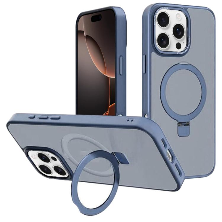 For iPhone 16 Pro Max Kalebol Metal Lens Frame MagSafe Holder Frosted PC Phone Case(Sierra Blue) by Kalebol