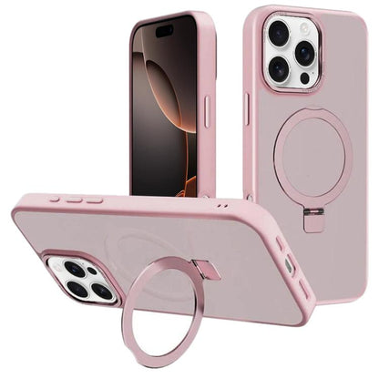 For iPhone 16 Pro Kalebol Metal Lens Frame MagSafe Holder Frosted PC Phone Case(Pink) by Kalebol