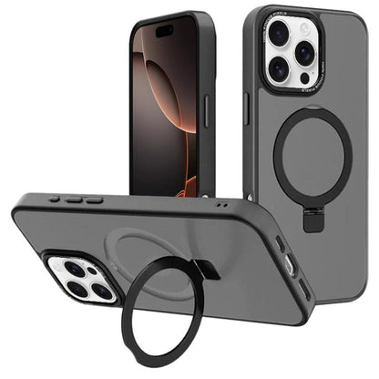 For iPhone 16 Pro Kalebol Metal Lens Frame MagSafe Holder Frosted PC Phone Case(Black) by Kalebol