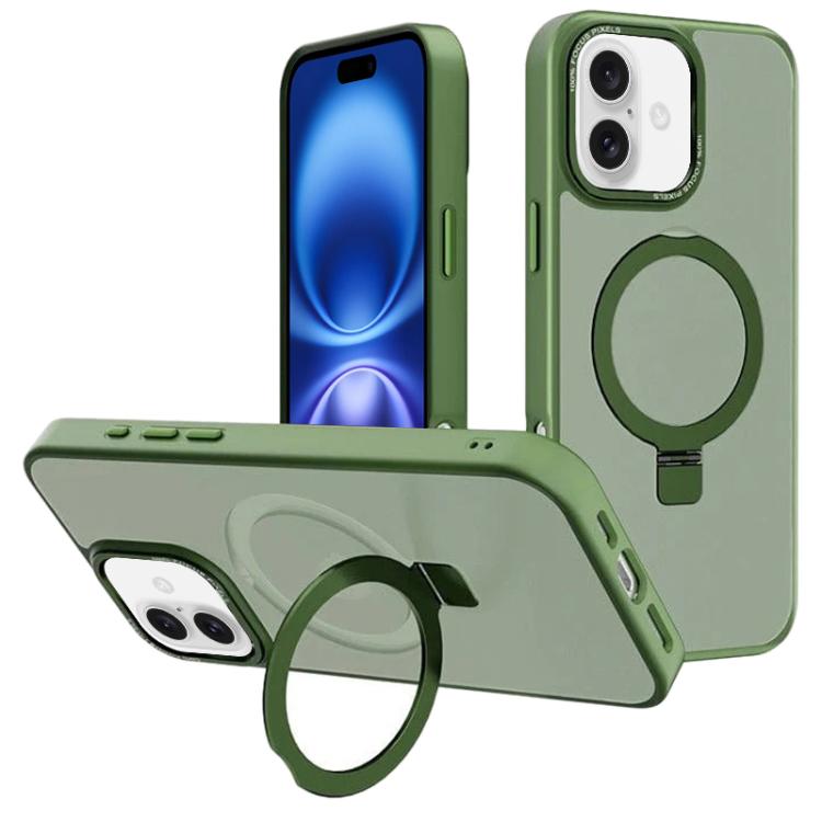 For iPhone 16 Plus Kalebol Metal Lens Frame MagSafe Holder Frosted PC Phone Case(Dark Green) by Kalebol