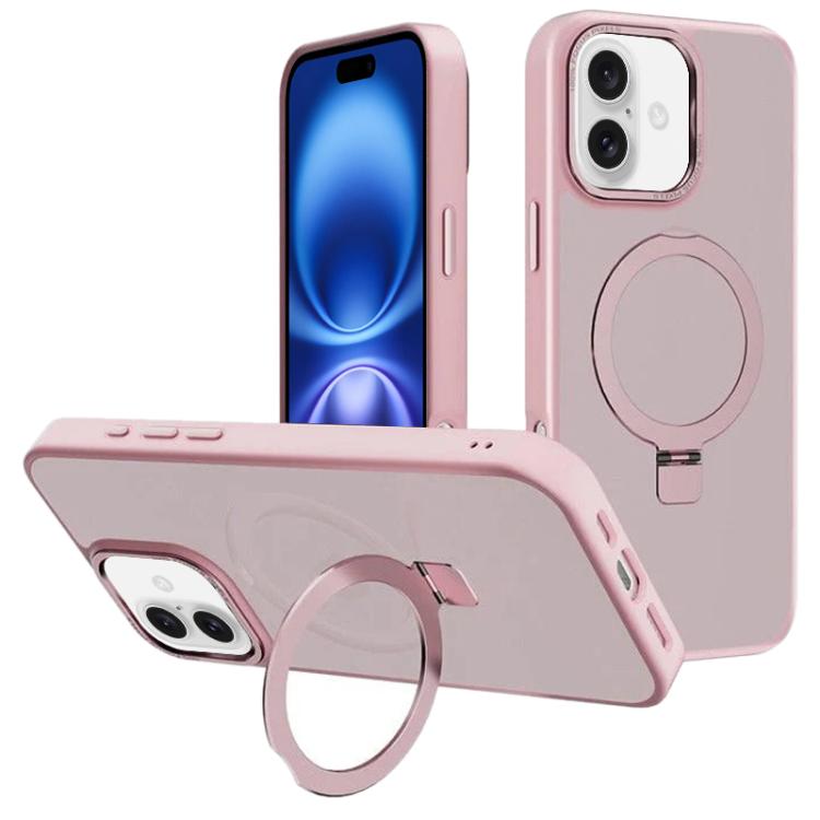 For iPhone 16 Plus Kalebol Metal Lens Frame MagSafe Holder Frosted PC Phone Case(Pink) by Kalebol