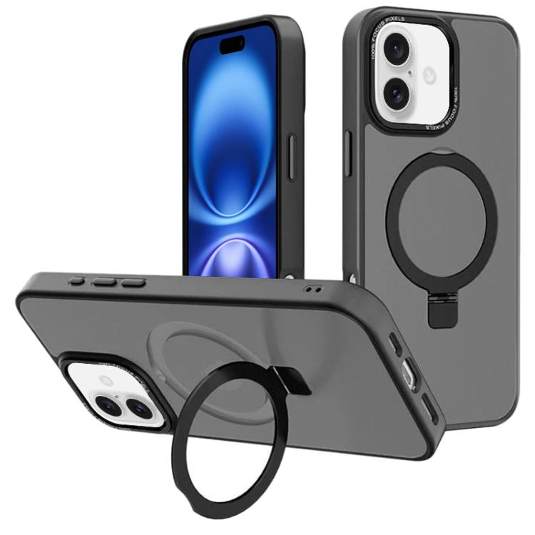 For iPhone 16 Plus Kalebol Metal Lens Frame MagSafe Holder Frosted PC Phone Case(Black) by Kalebol