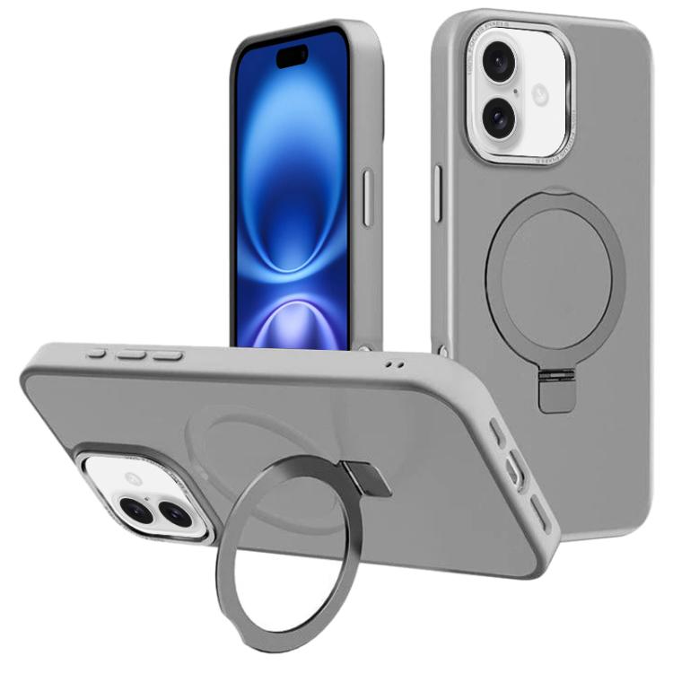 For iPhone 16 Plus Kalebol Metal Lens Frame MagSafe Holder Frosted PC Phone Case(Grey) by Kalebol