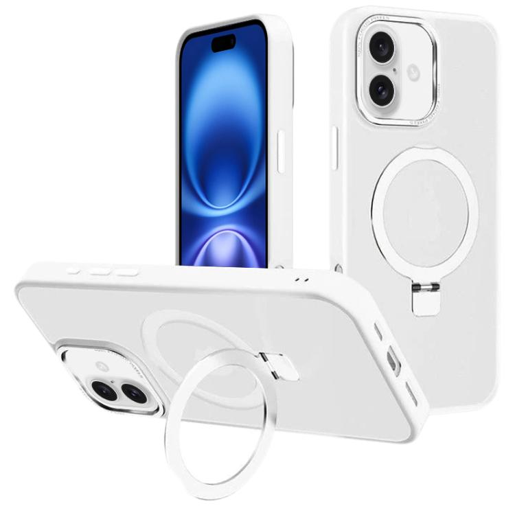 For iPhone 16 Plus Kalebol Metal Lens Frame MagSafe Holder Frosted PC Phone Case(Frosted White) by Kalebol