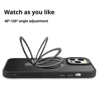 For iPhone 16 Pro Kalebol Metal Lens Frame MagSafe Holder Frosted PC Phone Case(Black) by Kalebol