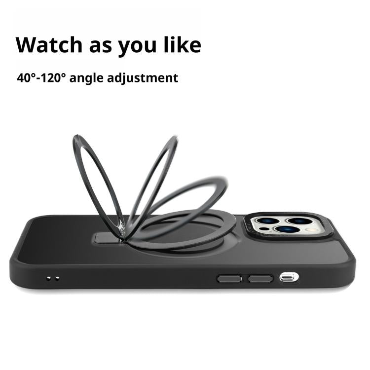 For iPhone 16 Kalebol Metal Lens Frame MagSafe Holder Frosted PC Phone Case(Black) by Kalebol