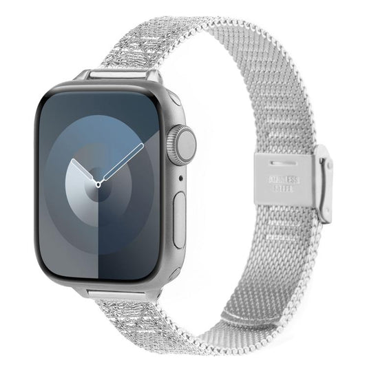 For Apple Watch 46mm / 49mm / 45mm / 44mm Milanese Embossed Metal Watch Band(Silver Rhombus) by bashfashion