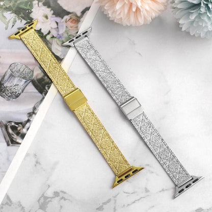 For Apple Watch 46mm / 49mm / 45mm / 44mm Milanese Embossed Metal Watch Band(Silver Rhombus) by bashfashion