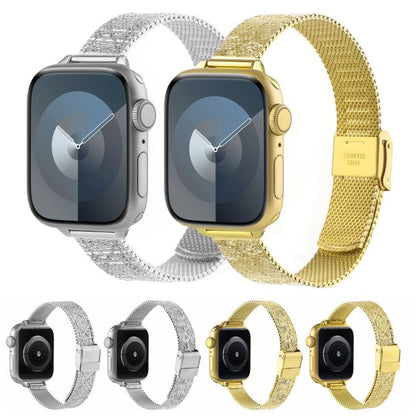 For Apple Watch 46mm / 49mm / 45mm / 44mm Milanese Embossed Metal Watch Band(Silver Rhombus) by bashfashion