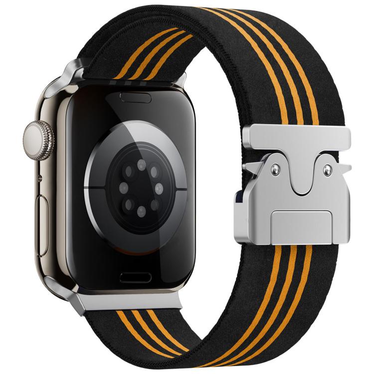 For Apple Watch 42 / 44 / 45 / 46 / 49mm xDfind Parachute Buckle 3-Stripe Braided Nylon Watch Band(Black Orange) by xDfind