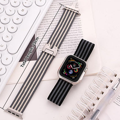 For Apple Watch 38 / 40 / 41 / S10 42mm xDfind Parachute Buckle 3-Stripe Braided Nylon Watch Band(Black White) by xDfind