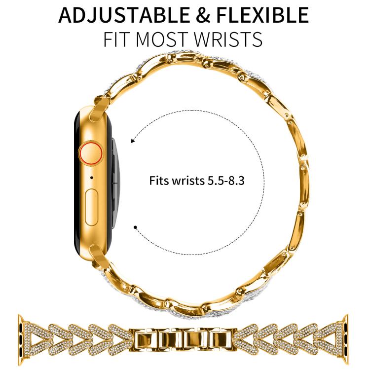 For Apple Watch 38 / 40 / 41 / S10 42mm 20mm xDfind Small Twist Diamond Metal Watch Band(Gold) by xDfind