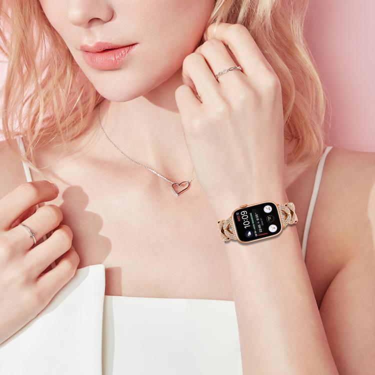 For Apple Watch 38 / 40 / 41 / S10 42mm 20mm xDfind Small Twist Diamond Metal Watch Band(Rose Gold) by xDfind