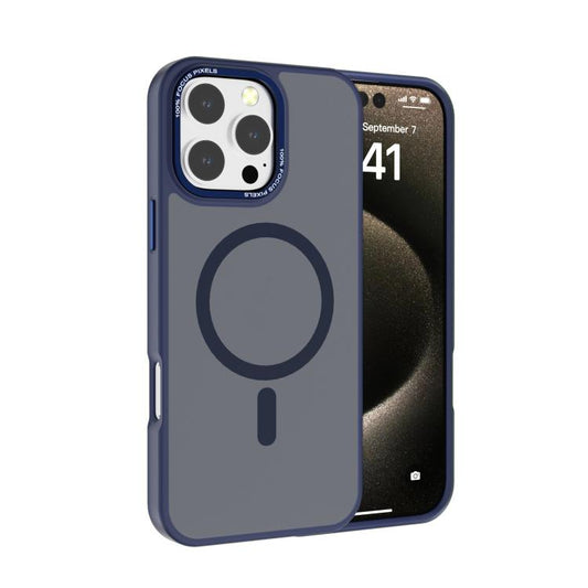 For iPhone 16 Pro Max Kalebol Metal Lens Frame MagSafe Frosted PC Phone Case(Navy Blue) by Kalebol