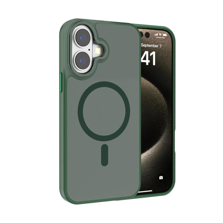 For iPhone 16 Kalebol Metal Lens Frame MagSafe Frosted PC Phone Case(Dark Green) by Kalebol