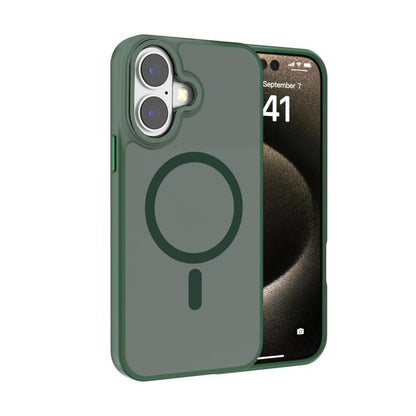 For iPhone 16 Kalebol Metal Lens Frame MagSafe Frosted PC Phone Case(Dark Green) by Kalebol