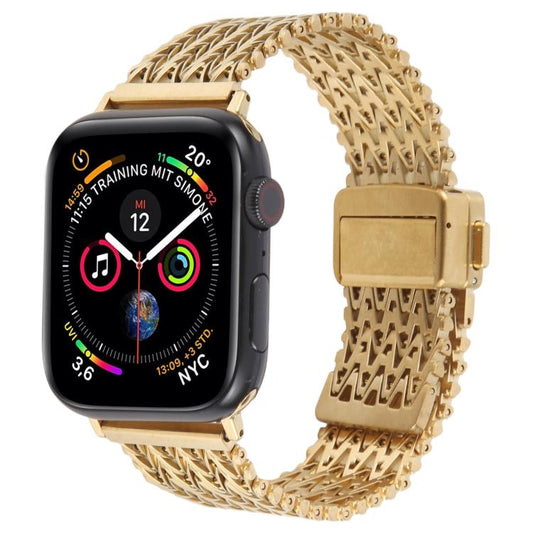 For Apple Watch 46mm / 49mm / 45mm / 44mm Magnetic Snap Clasp Steel Mesh Metal Watch Band(Gold) by bashfashion