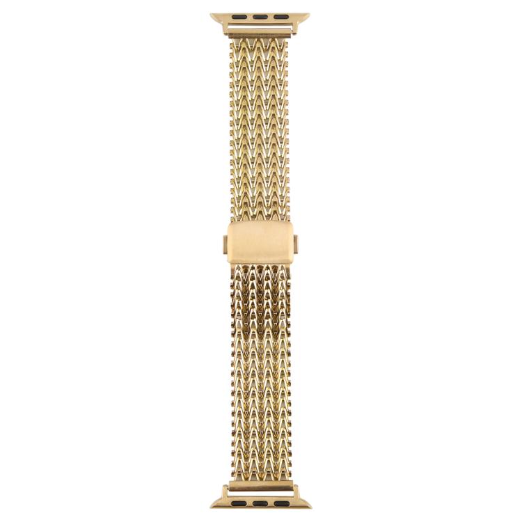 For Apple Watch 46mm / 49mm / 45mm / 44mm Magnetic Snap Clasp Steel Mesh Metal Watch Band(Gold) by bashfashion