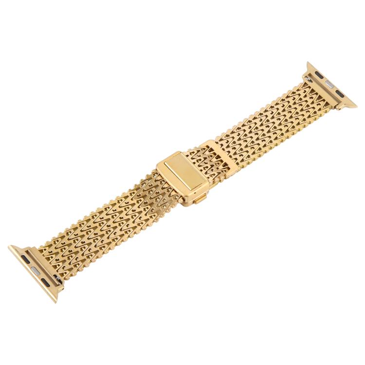For Apple Watch 46mm / 49mm / 45mm / 44mm Magnetic Snap Clasp Steel Mesh Metal Watch Band(Gold) by bashfashion
