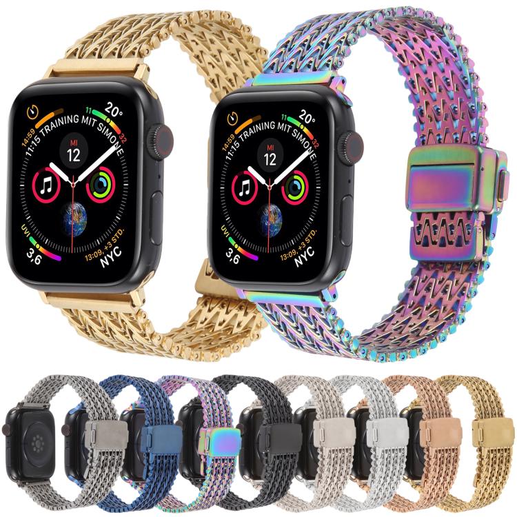For Apple Watch 46mm / 49mm / 45mm / 44mm Magnetic Snap Clasp Steel Mesh Metal Watch Band(Gold) by bashfashion