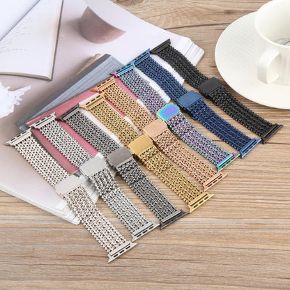 For Apple Watch 46mm / 49mm / 45mm / 44mm Magnetic Snap Clasp Steel Mesh Metal Watch Band(Gold) by bashfashion