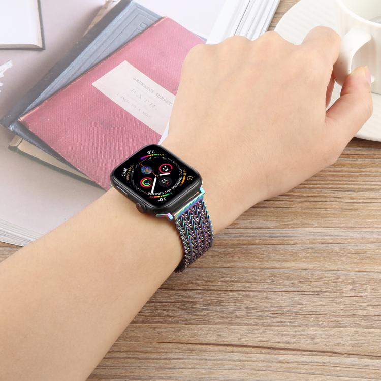For Apple Watch 46mm / 49mm / 45mm / 44mm Magnetic Snap Clasp Steel Mesh Metal Watch Band(Gold) by bashfashion