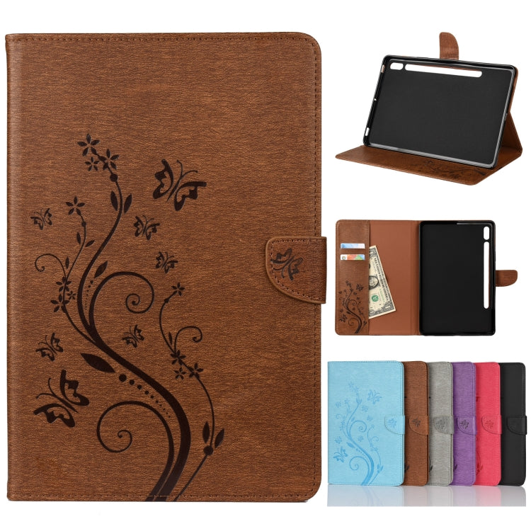 For Samsung Galaxy Tab S8 / Galaxy Tab S7 T870 / T875 Butterfly Flower Embossing Pattern Horizontal Flip Leather Case with Holder & Card Slots & Wallet(Brown) by bashfashion