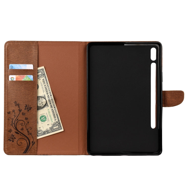 For Samsung Galaxy Tab S8 / Galaxy Tab S7 T870 / T875 Butterfly Flower Embossing Pattern Horizontal Flip Leather Case with Holder & Card Slots & Wallet(Brown) by bashfashion