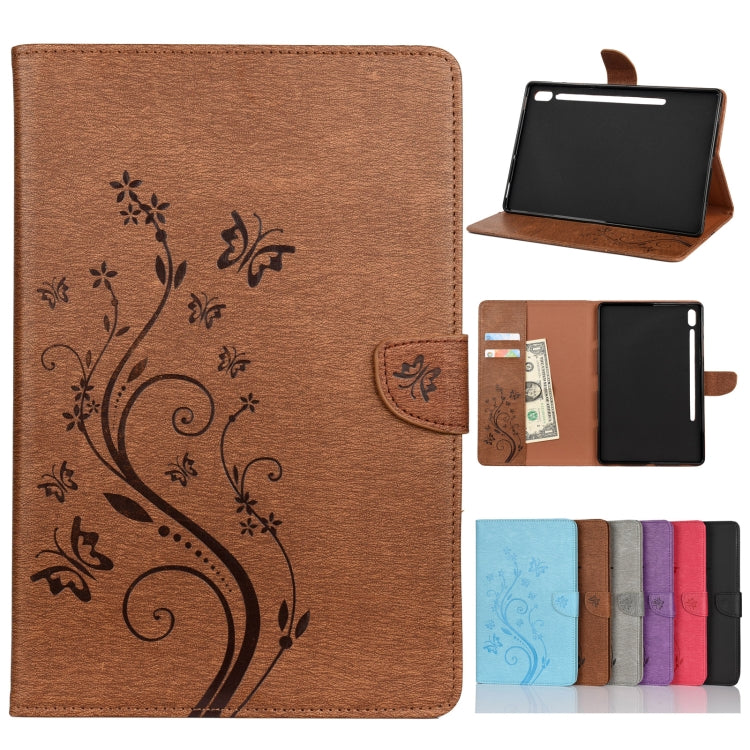 For Samsung Galaxy Tab S6 T860 / T865 Butterfly Flower Embossing Pattern Horizontal Flip Leather Case with Holder & Card Slots & Wallet(Brown) by bashfashion