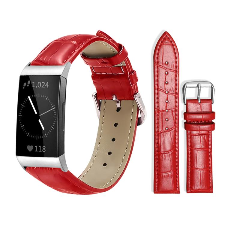 For Fitbit Charge 4 / 3 18mm xDfind Bamboo Texture Pin Buckle Leather Watch Band(Red) by xDfind